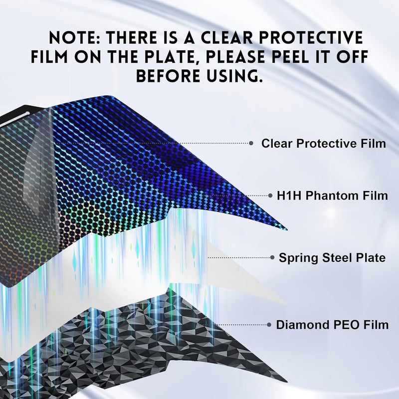 IdeaFormer-3D Double Sided H1H PEO Build Plate for Bambu Lab X1 X1C X1E P1P P1S P2S A1, Smooth Phantom H1H+Diamond PEO Spring Steel Sheet Flexible Plate 257x257mm for Bambu 3D Printers - Image 3